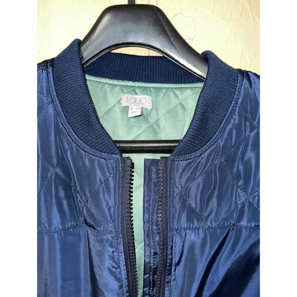 2X Logo Puffer Coat Quilted Jacket Lori Goldstein Navy Blue Midi Zip Front Lined - Picture 7 of 16
